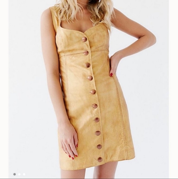 Free People Dresses & Skirts - 40) NEW Free People Leather Goldie Mini Dress Golden Yellow Size 6 NWT